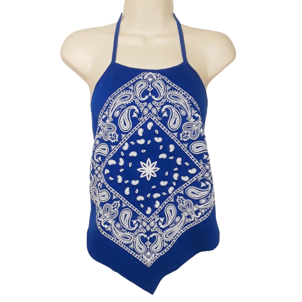 NEW Design by Olivia Blue White Bandana Print Top Large